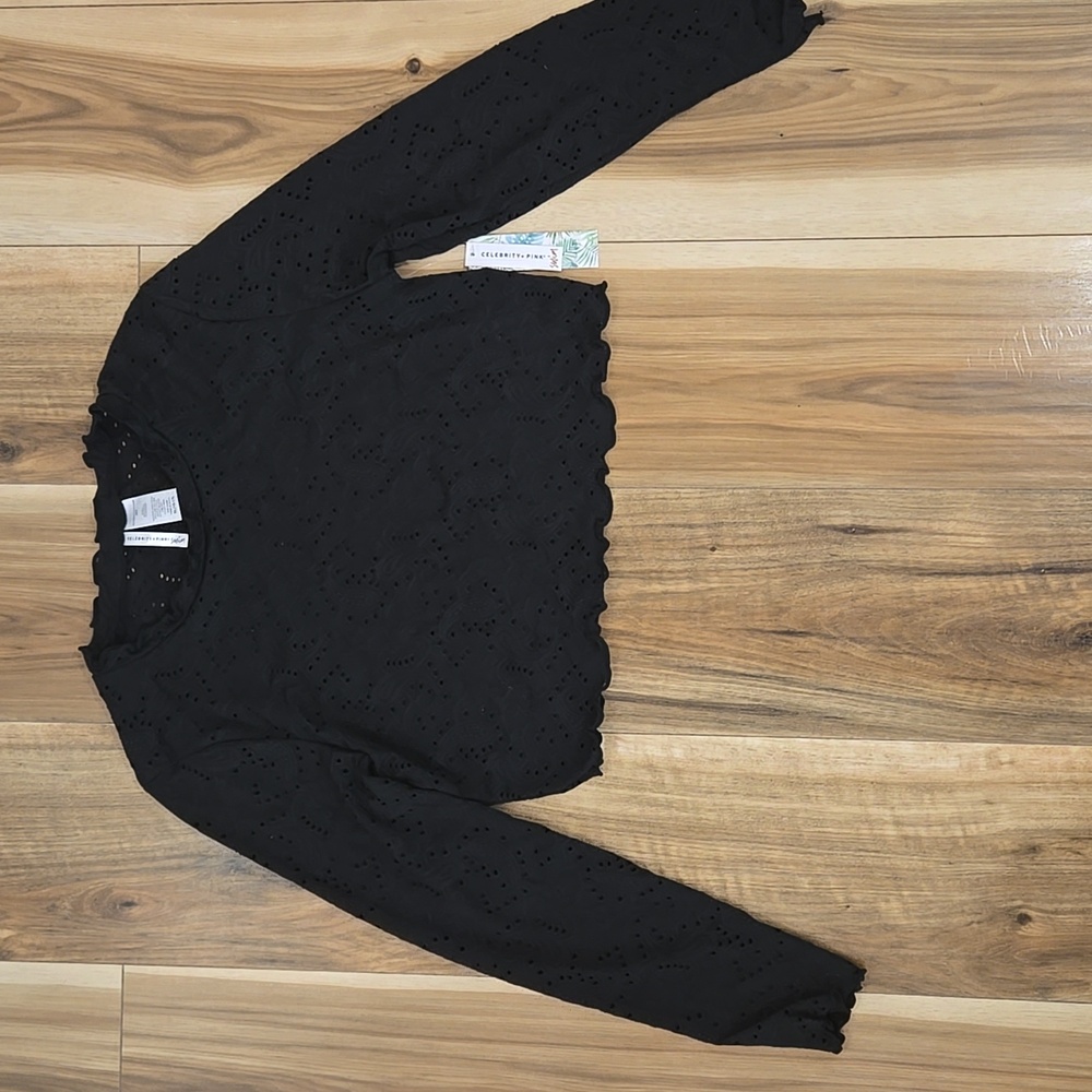 NWT Celebrity Pink Swim Black Eyelet Long Sleeve Crop Top
